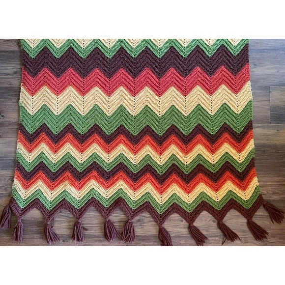 Vintage Retro Boho Afghan 70s Chevron GOLDBERGS TV - Picture 4 of 14